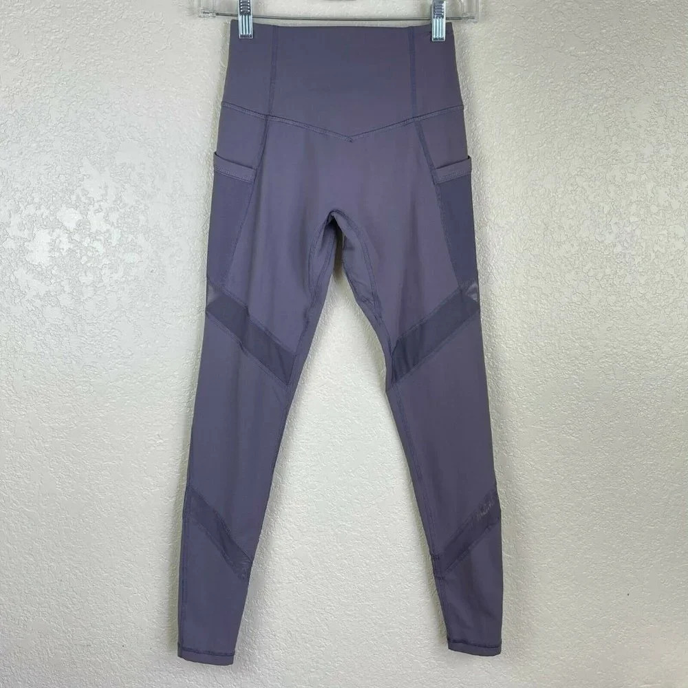 GLYDER Leggings Women's Sz XS Cropped Mid Rise Pull on Pocket Athletic Purple